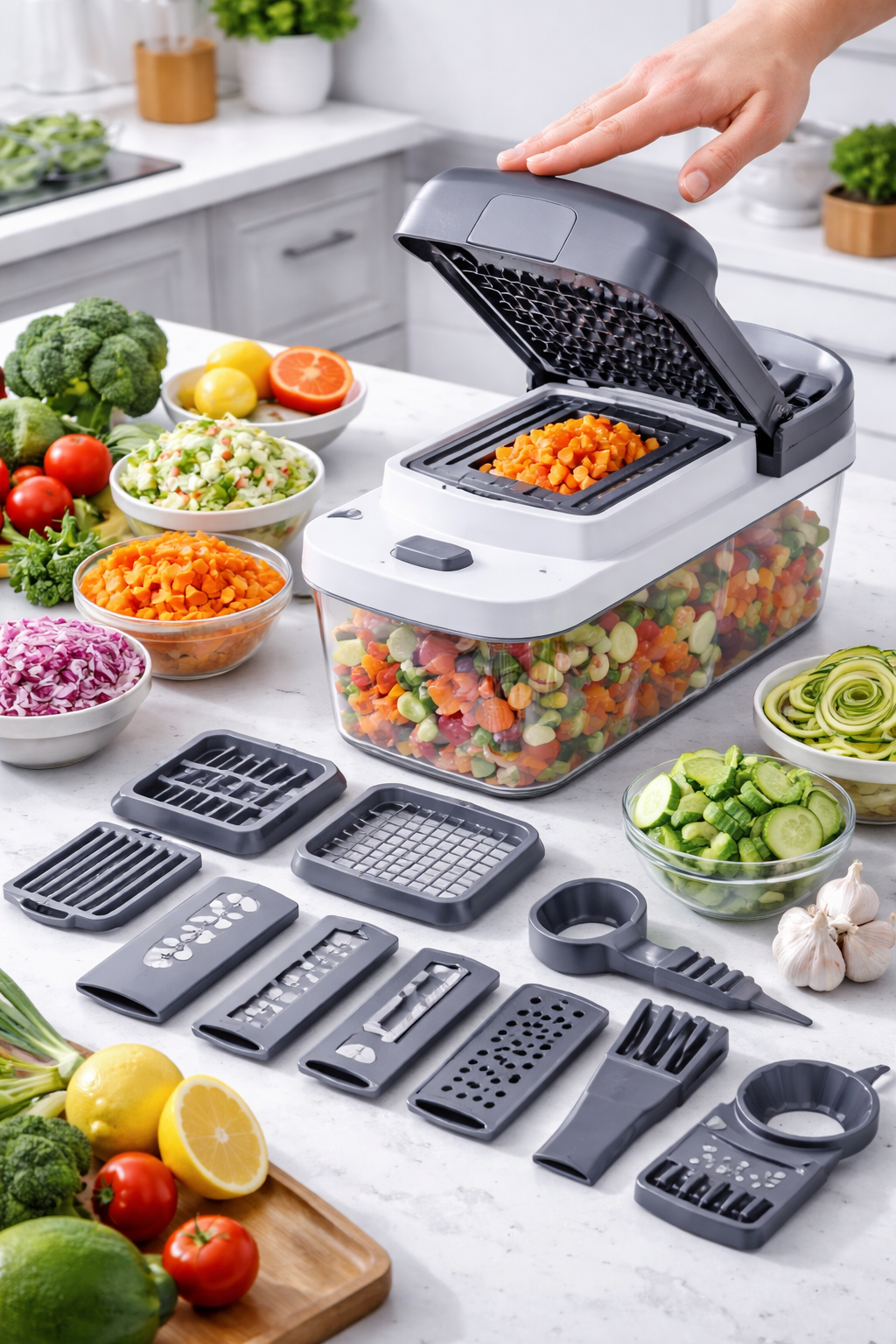 Multi-Purpose Vegetable Chopper & Slicer | 10-in-1 Kitchen Gadget with Storage Box | Easy & Fast Cutting Tool